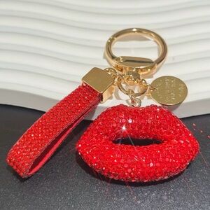Purse Charm - Red Rhinestones Lips